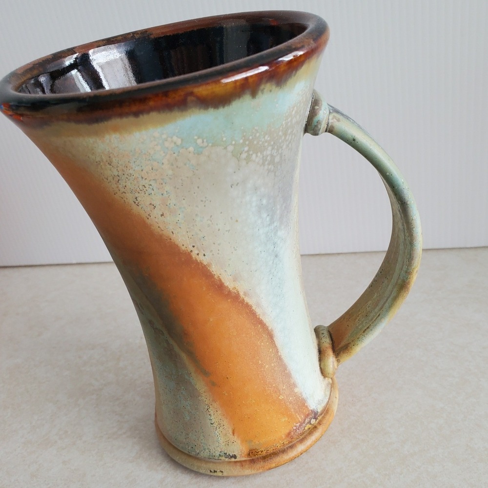 Pottery Mug Multi Color Earth Tone Glazed Drip Art Pottery Large Abstract Unique